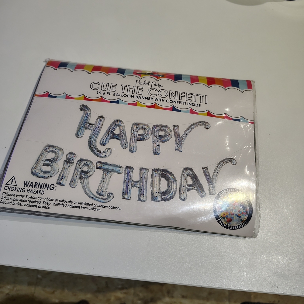 NWT Packed Party Happy Birthday Letter Confetti Balloons Silver Supplies Decor